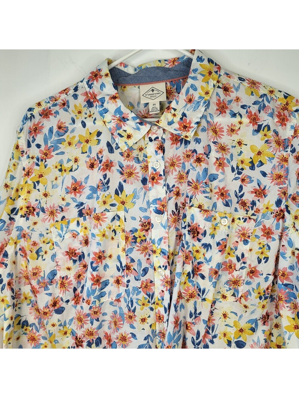 St. John's Bay floral button-up shirt vibrant multicolor pattern women's 2X